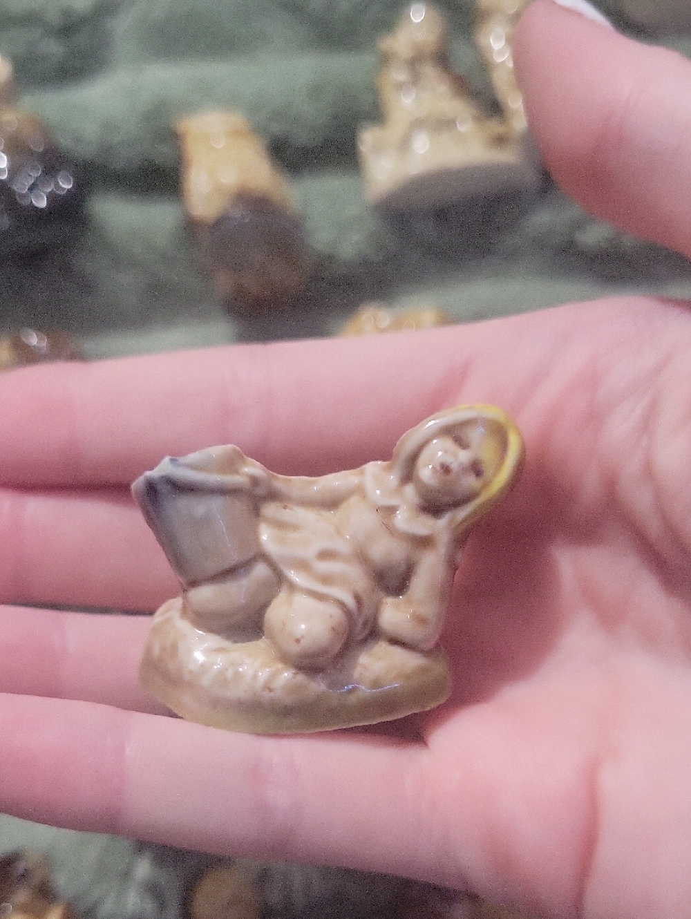 Small Ceramic Figurine Girl with Pail - Beige and Yellow Accents
